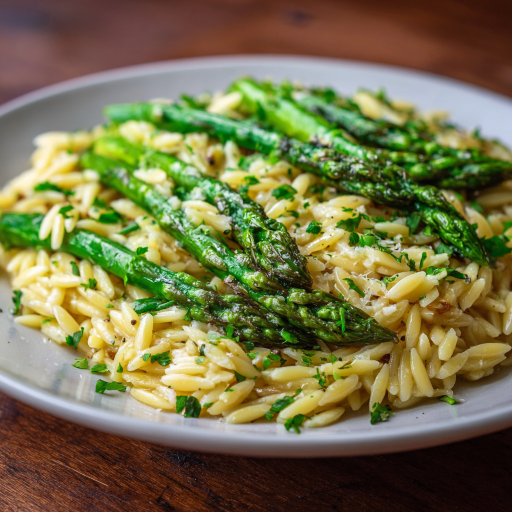 Creamy Orzo with Garlic Butter Asparagus - Creamy Orzo with Garlic Butter Asparagus