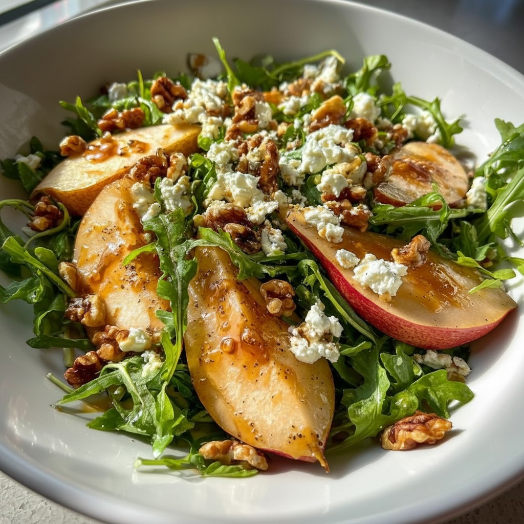Delicate Pear And Arugula Salad With Honey Vinaigrette