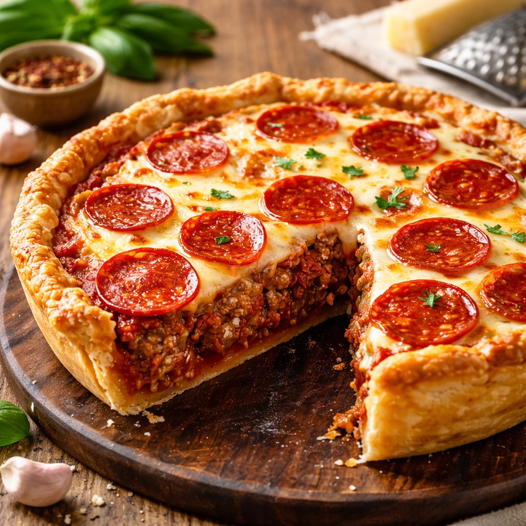 Hamburger Sausage Pepperoni Pie - PP955 Thumb Hamburger Sausage Pepperoni Pie
