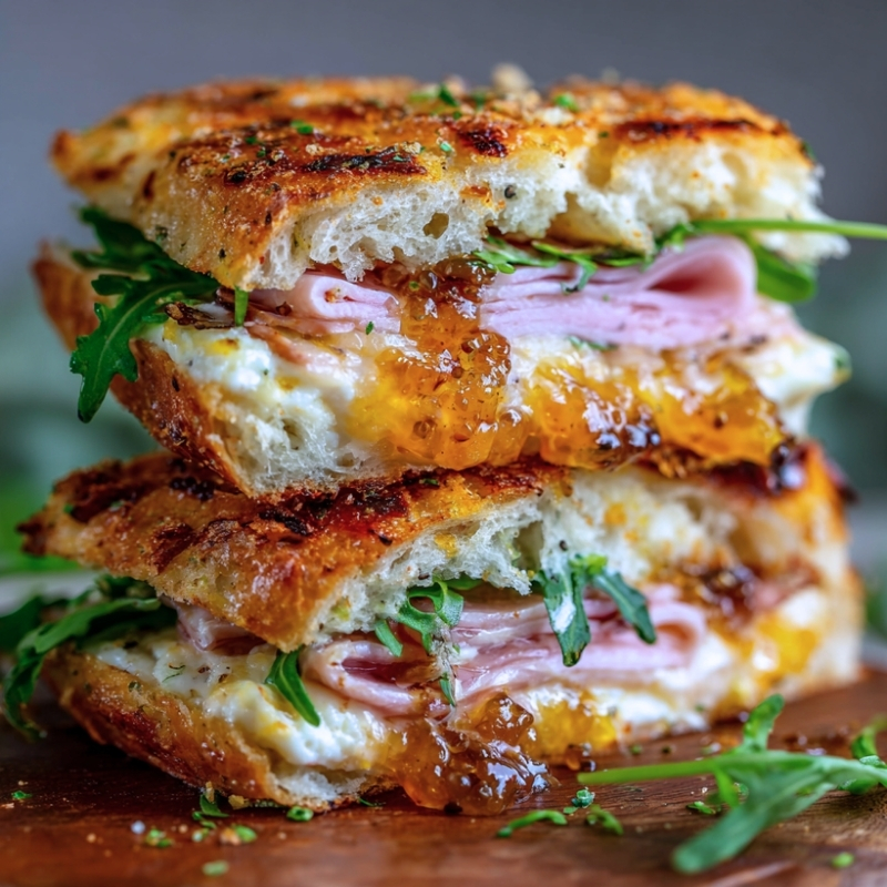 Goat’s Cheese and Ham Focaccia Sandwich with Apricot Jam - PP1031 Thumb Goats Cheese and Ham Focaccia Sandwich With Apricot Jam